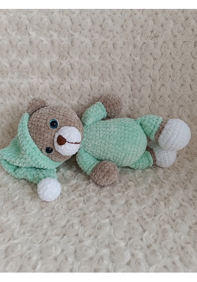 El Yapımı Amigurumi Kadife İp Uykucu Ayı \ Oyuncak\ Hediyelik 30cm