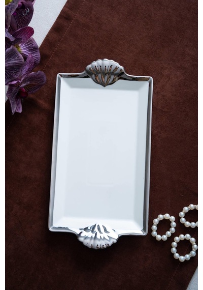 Acar Arven Dikdörtgen Silver Sunum Tepsi - 33 Cm Beyaz