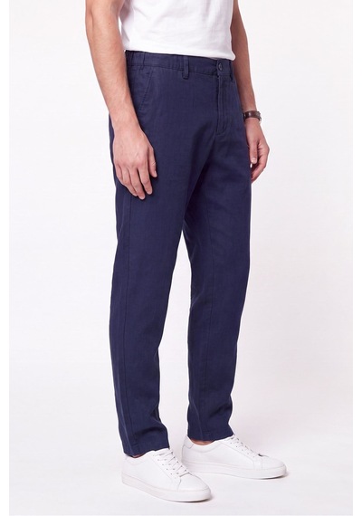 Comfort Fit Beli Lastikli %100 Keten Lacivert Pantolon P 1215