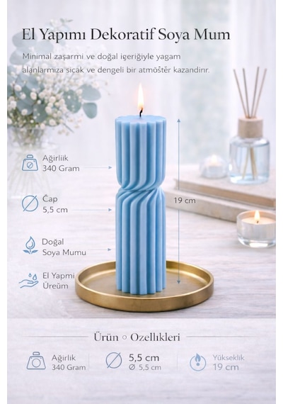 Dekoratif Lüks Soya Mum,el Yapımı Doğal Mum,uzun Yanma Süreli Modern Ev Hediyesi,ev Süsü Mavi 340 G Mavi
