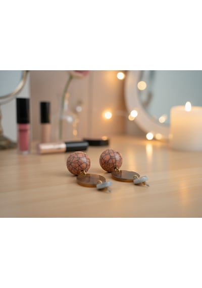 Yuvarlak Taşlı Desenli Renkli Top Küpe 7,5cm Çok Renkli