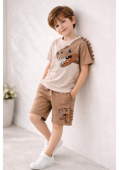 Beka Kids Erkek Çocuk Kısa Kollu Dinazor Baskılı Ve Keçeli Şort Ve Tişört Alt-üst İkili Takım Kahverengi Beka Kids Erkek Çocuk Kısa Kollu Dinazor Baskılı Ve Keçeli Şort Ve Tişört Alt-üst İkili Takım Kahverengi