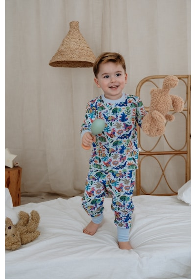 Dinozor Baskılı Color Shapes Çocuk Pijama Seti Mavi