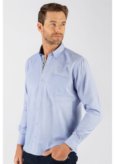 Tudors Klasik Fit Rahat Kesim Poplin Oxford Erkek Gömlek-23435 Mavi