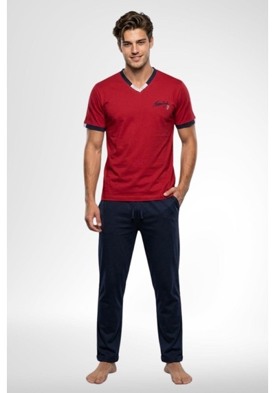 Mecit Pijama Mecit 4005 Bordo %100 Pamuk Kısa Kollu Erkek Pijama Takımı