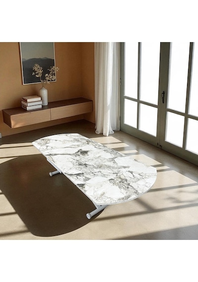 Oval Yan Baştan Açılır Akıllı Masa Üst Tabla Mdf Yüksekliği Ayarlanabilir Pratik Beyaz Mermer Oval Yan Baştan Açılır Akıllı Masa Üst Tabla Mdf Yüksekliği Ayarlanabilir Pratik Beyaz Mermer