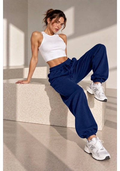 Bb Butik Basic Dökümlü Modal Kumaş Lastikli Bel Rahat Kesim Jogger Pantolon Zg3535 Lacivert
