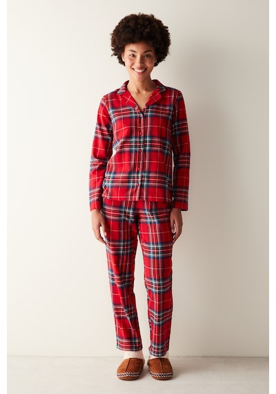 Penti Fam Kırmızı Kareli Gömlek Pantolon Pijama Takımı Kırmızı