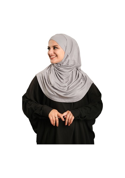 Hürrem Bone Gri Pratik Hazır Geçmeli Tesettür Eşarp Viskon Boneli Büyük Boy 1290bv 15 gri