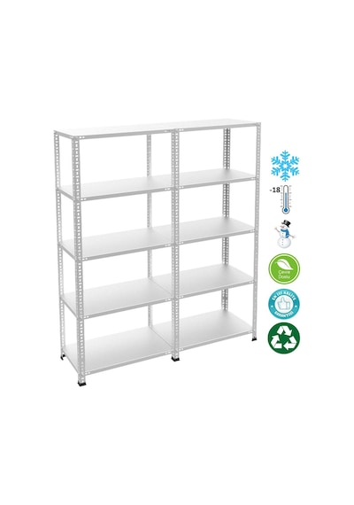 5 Katlı Duble Paslanmaz Krom Raf - Inox Soğuk Oda Rafı, Buzhane Rafı 43x75 Cm-0.70 Mm-200 Cm Gri