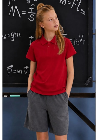 Minigimin Cicileri Polo Yaka Kısa Kol Unisex Çocuk Okul Tşörtü - Kırmızı