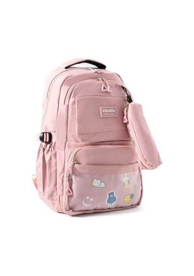 Ventis Unisex Okul Çantası Lise Ortaokul Kalemlikli 2'li Set Sırt Çantası 43 30 Cm Çok Cepli Vnt7-d Pembe
