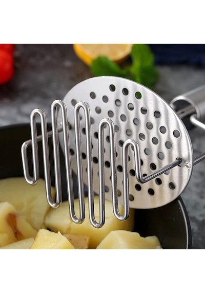Mallart Paslanmaz Çelik Yaylı Patates Ezici - 24,5 Cm Patates Presi / Ergonomik Saplı Sebze Ezme Aleti / Manuel Pü