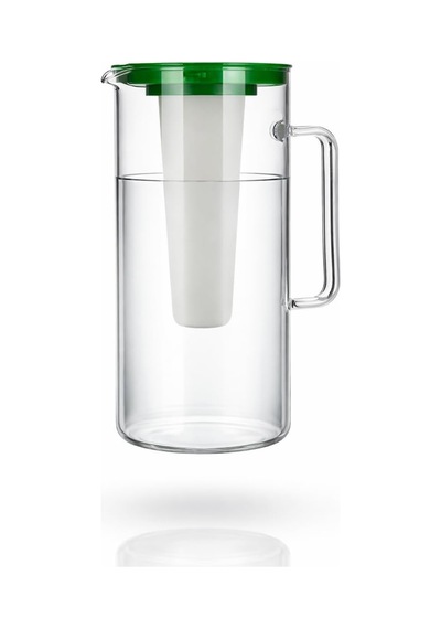 Borosilikat Cam Sürahi, 2,5 L, Buz Hazneli, Yeşil Kapaklı