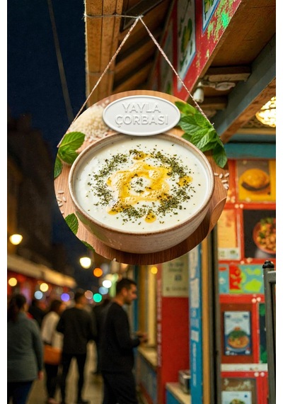 Yayla Çorbası Görselli İpli Mdf Ahşap Kapı Duvar Süsü, Restoran, Mutfak Dekoratif Tablo