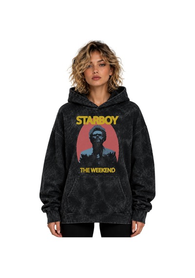 Sevbano The Weeknd Starboy Rapper Şarkıcı Baskılı Unisex Oversize Premium Siyah
