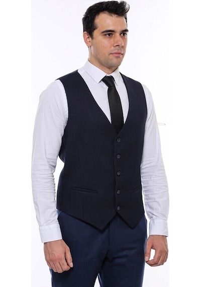 Wessi Lacivert Düz Slimfit Yelek 001