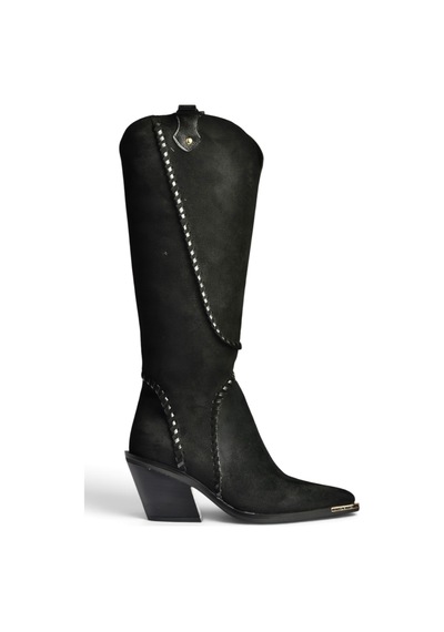 Fox Shoes Z996008502 Siyah Süet Kalın Topuklu Kovboy Model Kadın Çizme
