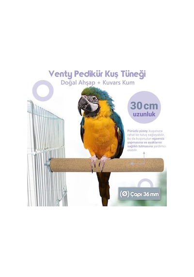 Vixpet Venty Pedikür Papağan Tüneği 30 cm Ø 36 mm Macaw | Kakadu | Jako | Amazon | Alex | Eklektus