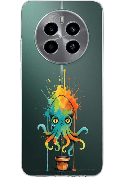Realme 12 İle Uyumlu Splash Ahtapot Tasarımlı Şeffaf Silikon Kılıf Şeffaf
