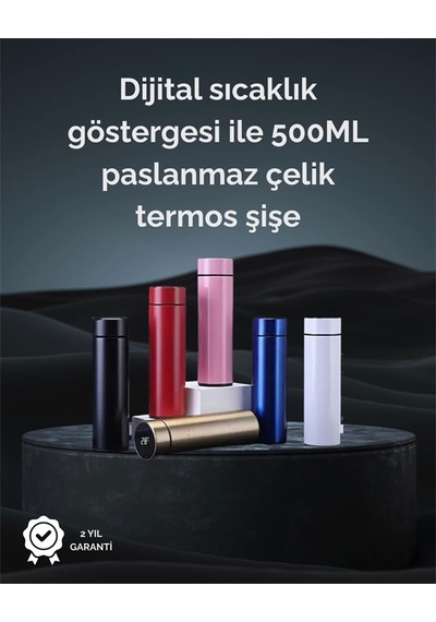Led Kamp Sıcaklık Ölçerli 500ml Yalıtımlı Termos Şişe 12 Fonksiyonlu - Kırmızı