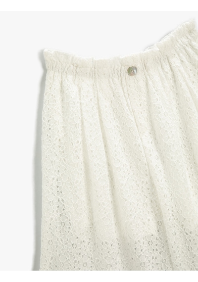 Koton Dantelli Pantolon Astarlı Beyaz Desenli 2skg40118aw