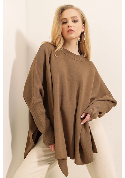 Bigdart 15783 Yırtmaçlı Panço Kazak - Taba 001