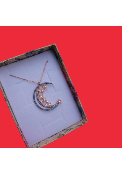 Modahilye 925 Ayar Gümüş Ayyıldız Özel Tasarım Rozegold Renk Kolye Rose Gold