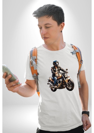 Kask Motorsiklet Dünya Turu Unisex Unisex Beyaz Organik Baskılı T-shirt Penye Yüksek Kalite Beyaz