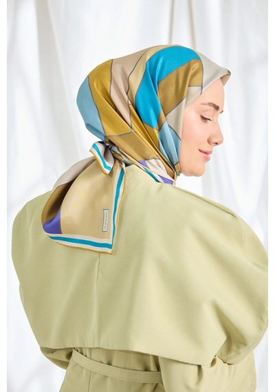 Silk Home %100 Twill İpek Eşarp S543 Yeşil-Mavi