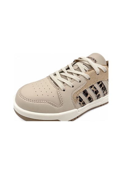Papucumun Dünyası Lambırlent Unisex Bağcıklı Şeritli Hafif Konforlu Sneaker Krem