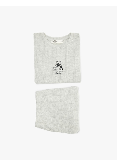 Koton Kısa Kollu Bisiklet Yaka Ayıcık Detaylı Şortlu Pijama Takımı Gri Melanj 6slk40143mk Koton Kısa Kollu Bisiklet Yaka Ayıcık Detaylı Şortlu Pijama Takımı Gri Melanj 6slk40143mk