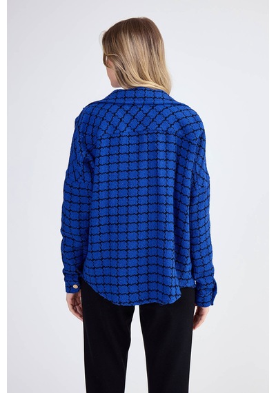 Vitrin Kapak Cepli Desenli Oversize Gömlek Saks