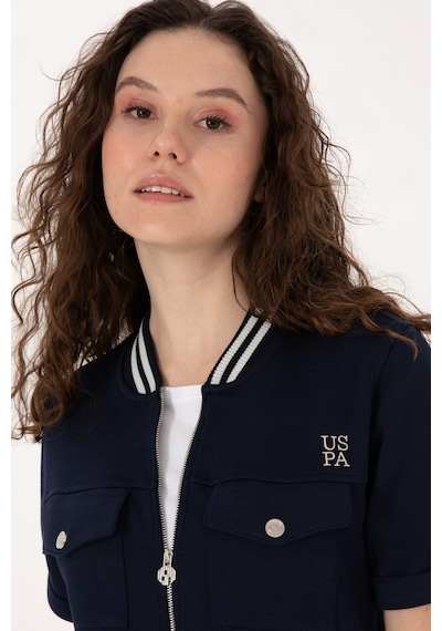 U.S. Polo Assn. Kadın Lacivert Kısa Kollu Fermuarlı Bisiklet Yaka Sweatshirt 50309093-VR033