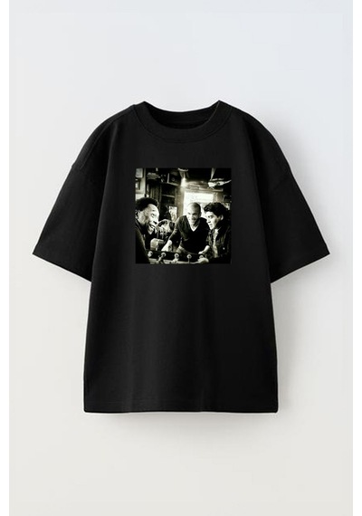 Thewert Unisex Zidane Pele Maradonna Maradona Tasarım Baskılı Pamuk Sıyah Oversize T-shirt Siyah