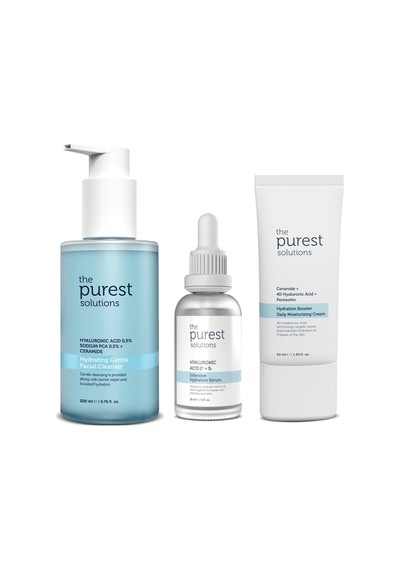 Kuru Cilt Çözüm Seti - Temizleyici Jel-yoğun Nem Içeren Krem Ve Hyarulinic Acid Serum-dg558