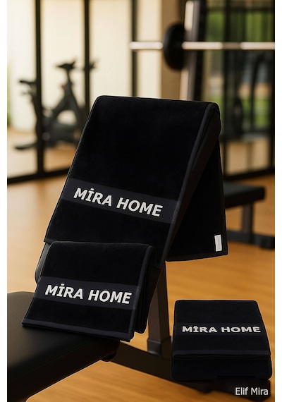 Mira Home 3 Lü Spor Fitness Havlusu 30x100 %100 Pamuklu Siyah - Beyaz