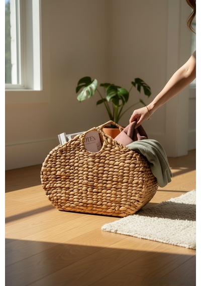 Akayev Nature Hasır Oval Gazetelik Organizer 50x18x36 Cm