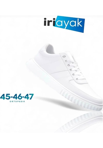 İriayak Büyük Numara Rahat Kalıp Erkek Günlük Ayakkabı Beyaz