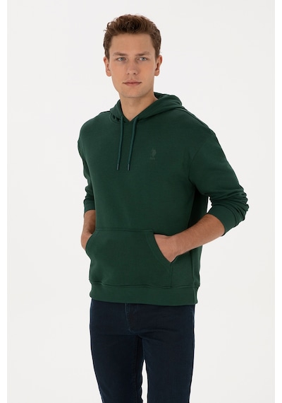 U.S. Polo Assn. Erkek Comfort Fit Kapüşonlu Koyu Yeşil Basic Sweatshirt 50313746-VR079