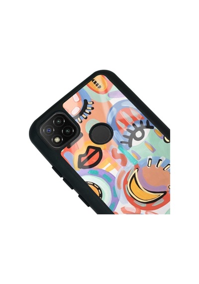 Xiaomi Redmi 9c Suluboya Retro Göz Tasarımlı Glossy Telefon Kılıfı Siyah
