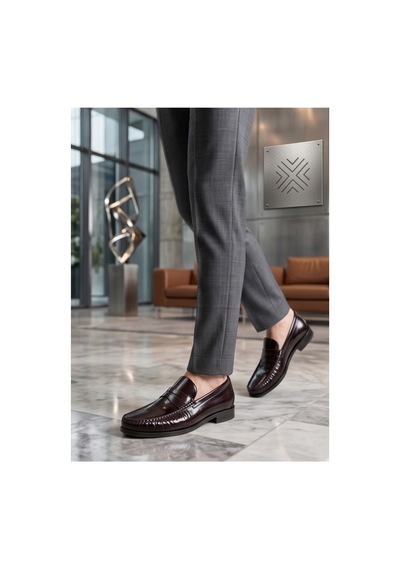 Crc Ayakkabı %100 Hakiki Deri Rugan Erkek Loafer - El İşçiliği Premium Klasik Ayakkabı - Burgundy Patent Bordo