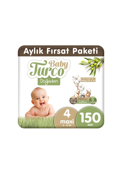 Baby Turco Doğadan Bebek Bezi 4 Numara Maxi Aylık Fırsat Paketi 150 Adet
