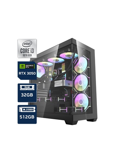 Luxury DS900 i3-10105 32 GB 512 GB M.2 SSD RTX3050 Free Dos Masaüstü Oyuncu Bilgisayarı