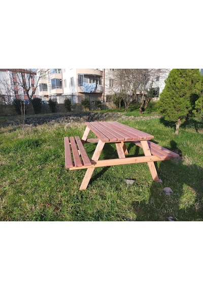 Şen Mobilya Ahşap Piknik Masası Dış Mekan Masa M4 Açık Ceviz