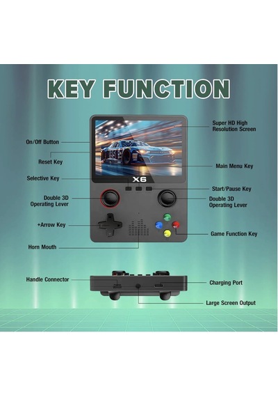 X6 Retro El Oyun Konsolu 10.000+ Oyun, 3.5 Ips Ekran, Çift 3d Joystick, 11 Emülatör Desteği, 64 G