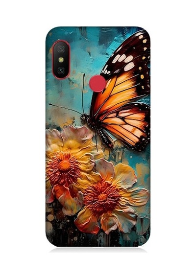 Xiaomi Redmi 6 Pro Uyumlu Altın Kelebek Ve Papatya Desenli Silikon Kılıf