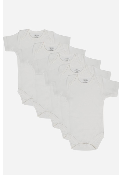 Arma Yıldız %100 Organik Pamuklu Beyaz Kısa Kollu Bebek Body 5'li Paket Beyaz