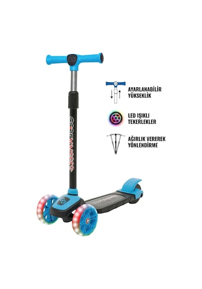 Cool Wheels Led Işıklı 3 Tekerlekli Yükseklik Ayarlı Twist Scooter Mavı