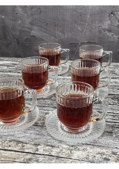 6 Kişilik 12 Parça Cam Çay Takımı Çay Bardağı Ve Tabak Seti